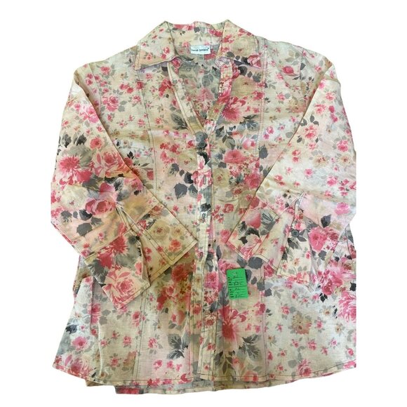 Harvé Benard Womens Floral Linen-Cotton Button-Up Shirt L - Picture 1 of 5